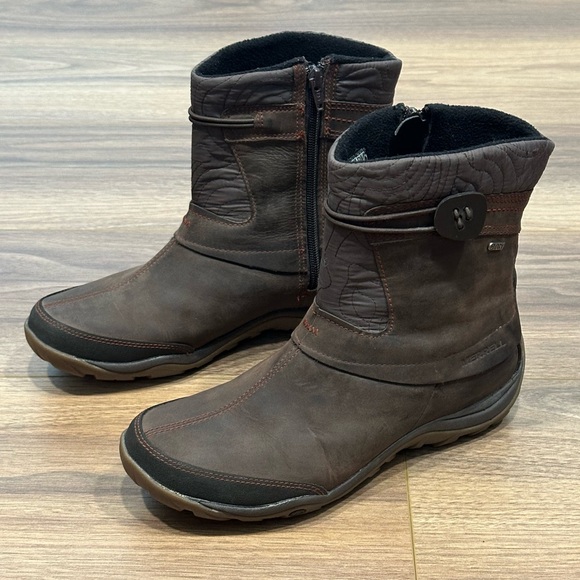 Merrell Dewbrook Zip Up Waterproof Winter Boots in Brown Size 10 - Picture 1 of 11